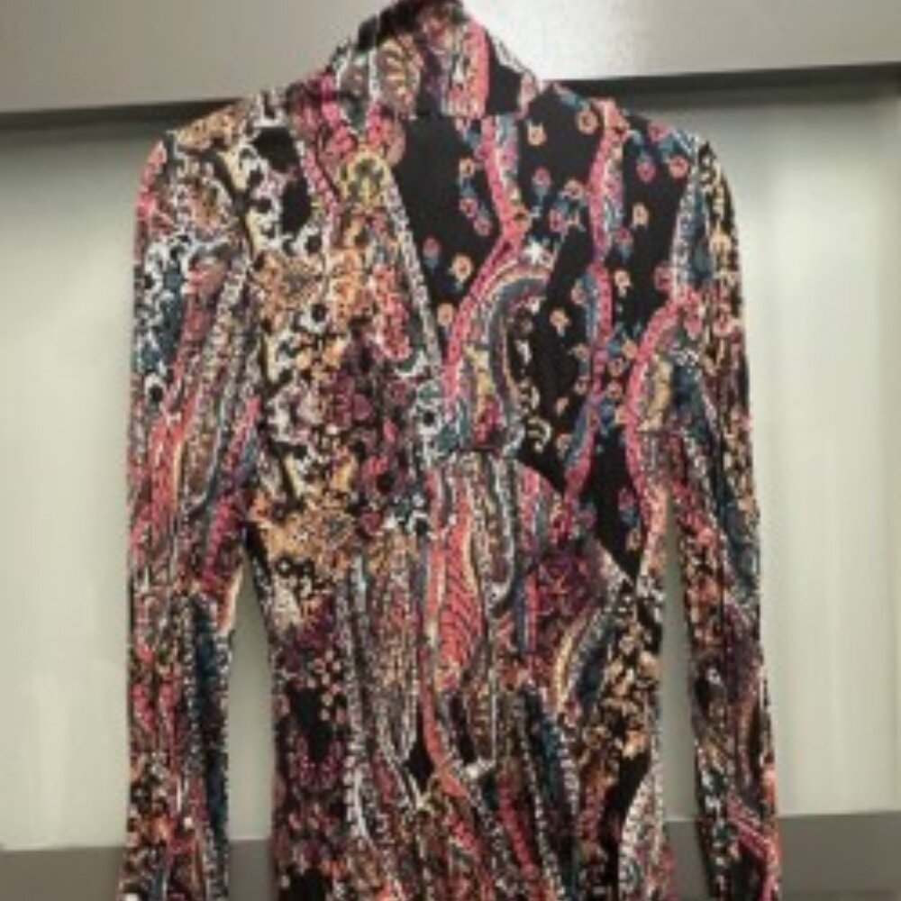 Free People Multicolor Paisley Ruched Drawstring Long Sleeve Mini Dress XS